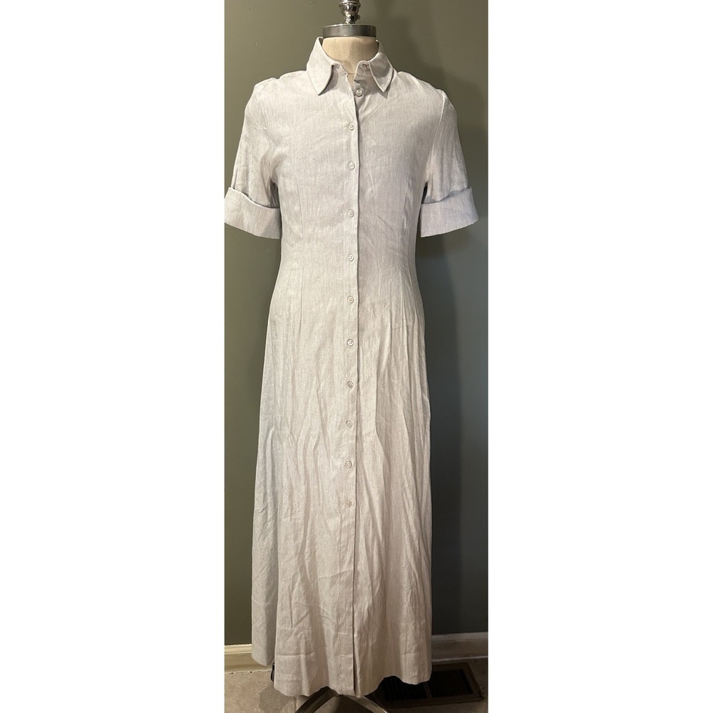 Staud Joan Beige Stretch Linen Blend Maxi Shirt Dress Womens Sz 10 Button Up - Picture 1 of 12